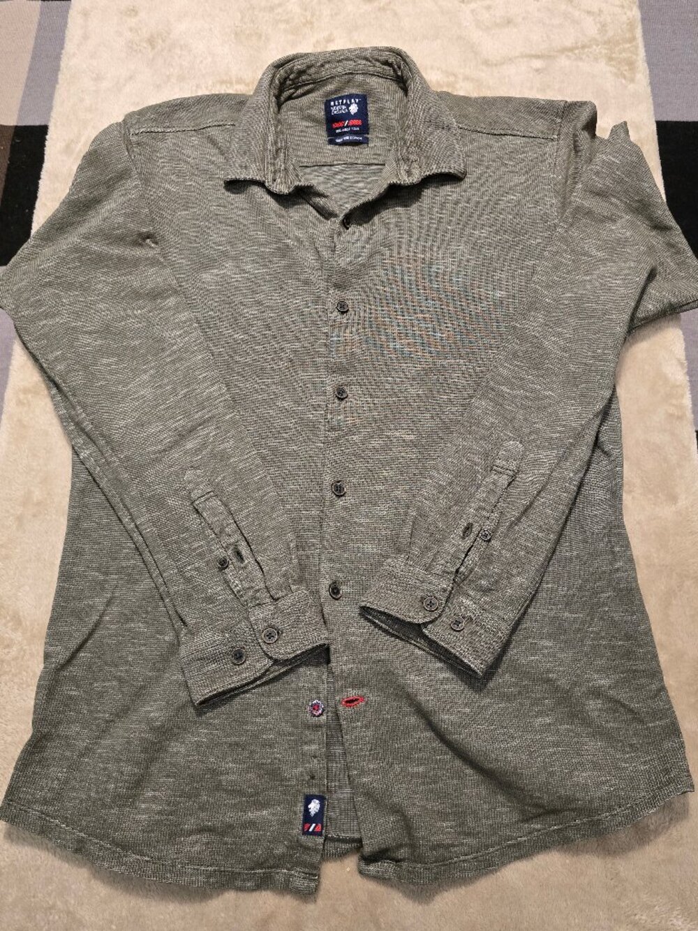 Netplay Modern Casuals Men’s Olive Green Slub Cotton Button-Up Shirt - Size L 42